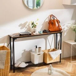 Yoobure Console Tables Entryway 47.3" Sofa Tables Narrow Long Entry Table With USB Ports Behind Couch Entrance Hallway Table With Stable Metal Support Living Room, Rustic Brown -Amazon Store 51L2dmyum8L