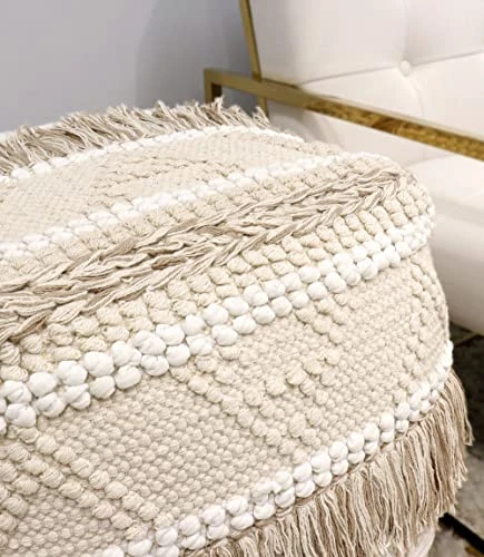 Pasargad Home Grandcanyon Cotton Pattern Braided Pouf, 100% Cotton Pouf, Hand Woven- Polly Beads Stuffed Pouf- Sitting, Foot Stool- Square Poufs For Living Room- Luxury Room Decor, 17"x17"x17", Beige 6 Pasargad Home Grandcanyon Cotton Pattern Braided Pouf, 100% Cotton Pouf, Hand Woven- Polly Beads Stuffed Pouf- Sitting, Foot Stool- Square Poufs For Living Room- Luxury Room Decor, 17"x17"x17", Beige - Image 4