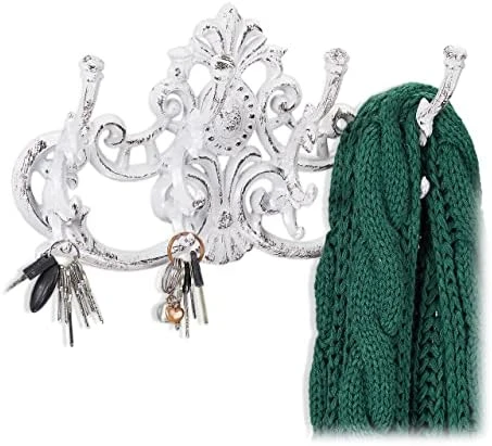 Relaxdays Wall-Mounted Coat Rack, 4 Hooks, Cast Iron, Country House Style, H X W X D: 20.5x34x12.5 Cm, Diff. Colours 10 Relaxdays Wall-Mounted Coat Rack, 4 Hooks, Cast Iron, Country House Style, H X W X D: 20.5x34x12.5 Cm, Diff. Colours - Image 8