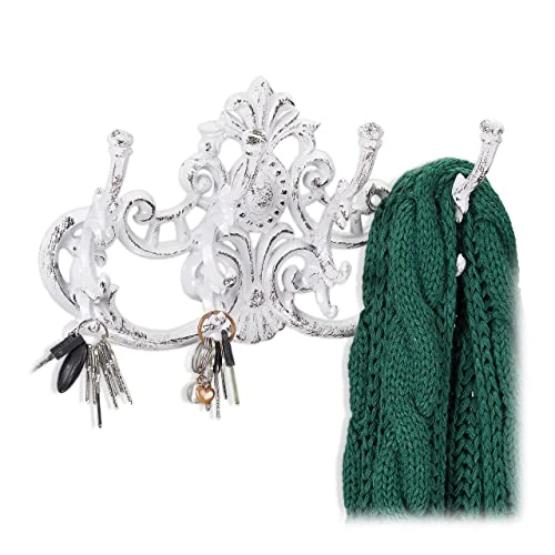 Relaxdays Wall-Mounted Coat Rack, 4 Hooks, Cast Iron, Country House Style, H X W X D: 20.5x34x12.5 Cm, Diff. Colours 3 Relaxdays Wall-Mounted Coat Rack, 4 Hooks, Cast Iron, Country House Style, H X W X D: 20.5x34x12.5 Cm, Diff. Colours