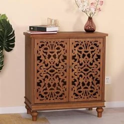 MFSTUDIO Accent Tall Wood Storage Cabinet Buffet Sideboard Hollow-Carved Floral 2 Doors Distressed Decorative For Living Room Kitchen Stand Entryway Hallway, 13.8" Dx31.5 Wx47.4 H, Blue -Amazon Store 51L9yIWgmyL. AC