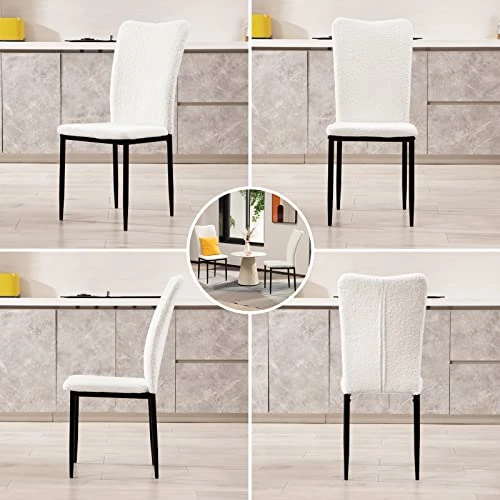 Nopurs Sherpa Dining Chairs Set Of 6 - Modern White Upholstered Boucle Dining Chairs High Back Armless Dining Chair With Black Metal Legs For Kitchen Dining Room Home Office 5 Nopurs Sherpa Dining Chairs Set Of 6 - Modern White Upholstered Boucle Dining Chairs High Back Armless Dining Chair With Black Metal Legs For Kitchen Dining Room Home Office - Image 3