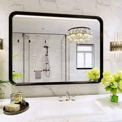 Abelockand Black Bathroom Mirror For Wall, 24" X 36" Black Rectangle Mirror For Wall, Matte Black Metal Framed Bathroom Mirror, Wall Mounted Black Vanity Mirror, Horizontally Or Vertically -Amazon Store 51LGhGYPAsL. AC