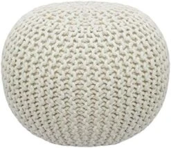 COTTON CRAFT - Hand Knitted Cable Style Dori Pouf - Ivory - Floor Ottoman - Cotton Braid Cord - Handmade & Hand Stitched - Truly One Of A Kind Seating - 20 Dia X 14 High -Amazon Store 51LHAZm8 0L. AC