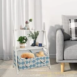 Babion White Ladder Shelf, 3 Tier Ladder Bookshelf With 2 Baskets，Wood Rustic Ladder Bookshelf, Freestanding Storage Organizer Rack, Indoor Plant Stand, Ladder Shelves For Home, 2PCS,White -Amazon Store 51LKeYfMhBL