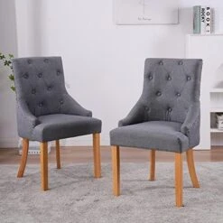 Nozama Upholstered Dining Chairs Set Of 2 Elegant Tufted Fabric Parsons Chair With Solid Wood Legs (Dark Beige) -Amazon Store 51LQSwN873L. AC