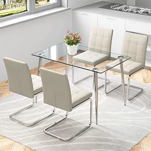 LFVFFA Glass Dining Table Set Of 4, Dining Table And Chairs Set, Modern Dining Room Furniture Set,for Dining Room,Kitchen (White Striped Chair Set, 47-inch Tempered Glass Table Top) 17 LFVFFA Glass Dining Table Set Of 4, Dining Table And Chairs Set, Modern Dining Room Furniture Set,for Dining Room,Kitchen (White Striped Chair Set, 47-inch Tempered Glass Table Top) - Image 15