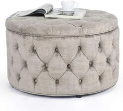 Homebeez Round Velvet Storage Ottoman, Button Tufted Footrest Stool Coffee Table For Living Room (Grey) -Amazon Store 51Lden9rckL. AC