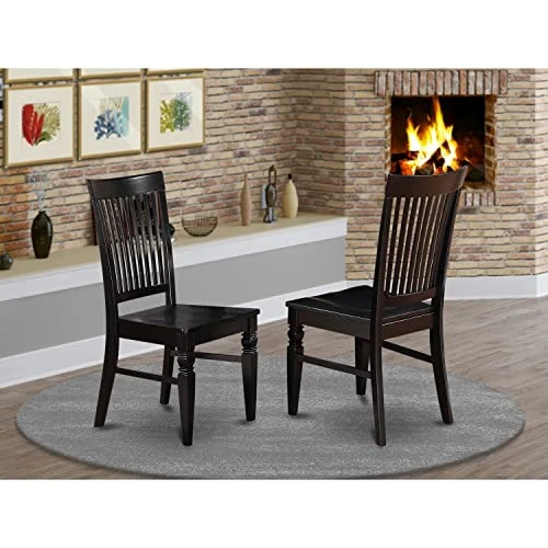 East West Furniture WEC-BLK-W Weston Dining Chairs - Slat Back Wood Seat Kitchen Chairs, Set Of 2, Black 4 East West Furniture WEC-BLK-W Weston Dining Chairs - Slat Back Wood Seat Kitchen Chairs, Set Of 2, Black - Image 2
