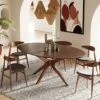Limari Home Poype Collection Modern Style Walnut Finished Oval 8 Persons Dining Table With Solid Wood Legs And Base, Brown