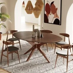 Limari Home Poype Collection Modern Style Walnut Finished Oval 8 Persons Dining Table With Solid Wood Legs And Base, Brown
