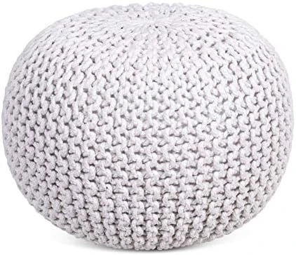 BIRDROCK HOME Round Pouf Foot Stool Ottoman - Knit Bean Bag Floor Chair - Cotton Braided Cord - Great For The Living Room, Bedroom And Kids Room - Small Furniture (Light Grey) 11 BIRDROCK HOME Round Pouf Foot Stool Ottoman - Knit Bean Bag Floor Chair - Cotton Braided Cord - Great For The Living Room, Bedroom And Kids Room - Small Furniture (Light Grey) - Image 9