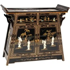 ORIENTAL Furniture Black Lacquer Altar Royal Ladies Cabinet