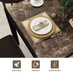 Recaceik Dining Table Set For 4, Kitchen Table And Chairs For 4, Faux Marble Kitchen Table Set With 4 Upholstered PU Leather Chairs, Dining Room Table Set For Kitchen Dining Room (Brown) -Amazon Store 51LpJPgIe1L