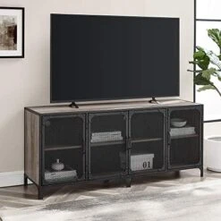 Walker Edison Malcomb Urban Industrial 4 Door Metal Mesh TV Console For TVs Up To 65 Inches, 60 Inch, Dark Walnut -Amazon Store 51Luj8owsgL. AC