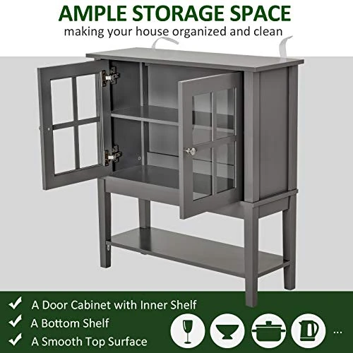 HOMCOM Coffee Bar Cabinet, Modern Sideboard Buffet Cabinet, Kitchen Cabinet With 2 Glass Doors, Adjustable Inner Shelving And Bottom Shelf, Grey 7 HOMCOM Coffee Bar Cabinet, Modern Sideboard Buffet Cabinet, Kitchen Cabinet With 2 Glass Doors, Adjustable Inner Shelving And Bottom Shelf, Grey - Image 5