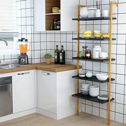 Hooseng Open Wall Mount Bookcase, Modern 5-Shelf Ladder Shelf W/Industrial Metal + Manufactured Wood Storage Organizer, Plant Display Rack, Stand Bookshelf For Home Office (Orange/Black) -Amazon Store 51M euWHwWL. AC