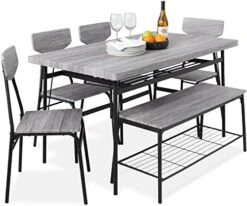 Best Choice Products 6-Piece 55in Modern Dining Set For Home, Kitchen, Dining Room W/Storage Racks, Rectangular Table, Bench, 4 Chairs, Steel Frame - Gray 15 Best Choice Products 6-Piece 55in Modern Dining Set For Home, Kitchen, Dining Room W/Storage Racks, Rectangular Table, Bench, 4 Chairs, Steel Frame - Gray -Amazon Store 51M3Tlfvr7L. AC