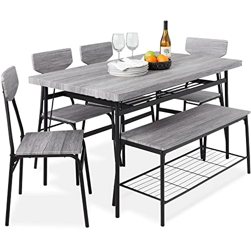 Best Choice Products 6-Piece 55in Modern Dining Set For Home, Kitchen, Dining Room W/Storage Racks, Rectangular Table, Bench, 4 Chairs, Steel Frame - Gray 3 Best Choice Products 6-Piece 55in Modern Dining Set For Home, Kitchen, Dining Room W/Storage Racks, Rectangular Table, Bench, 4 Chairs, Steel Frame - Gray