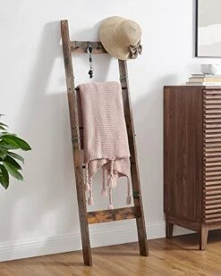 Hzuaneri Blanket Ladder - For Bedroom, Decorative Wood Quilt Rack With 4 Removable Hooks, 5-Tier Farmhouse Ladder Holder Organizer For Bathroom Living Room, Rustic Brown And Black 02101BBR -Amazon Store 51M7zjBU7xL
