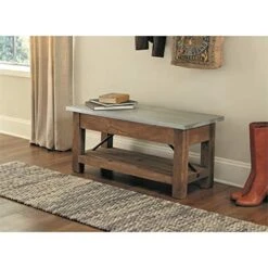 Alaterre Furniture Millwork Wood And Zinc Metal 40" Bench With Shelf