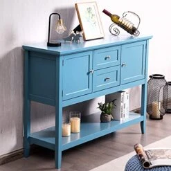 LOKO Buffet Cabinet With Storage, Multifunctional Console Table With Ample Storage Space, Sideboard With Drawers For Kitchen, Dining Room, Living Room Or Entryway, 46 X 15 X 34 Inches (Blue)