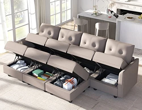 LLappuil Modular Sectional Sofa With Reversible Chaises, 7 Seater U Shape Sectional With Storage, Waterproof, Anti-Scratch And Antistatic Couch, Brown 5 LLappuil Modular Sectional Sofa With Reversible Chaises, 7 Seater U Shape Sectional With Storage, Waterproof, Anti-Scratch And Antistatic Couch, Brown - Image 3