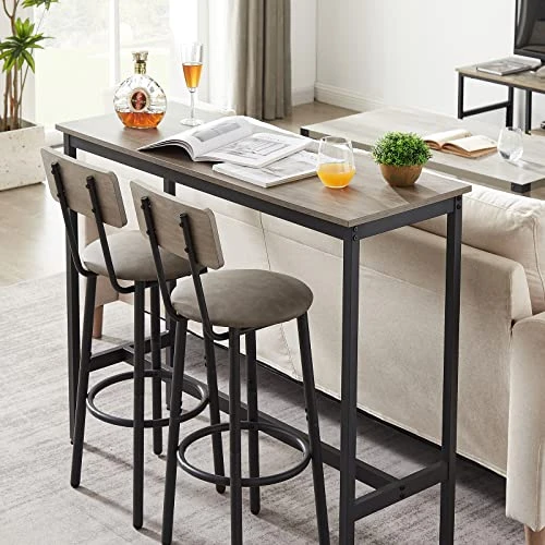 LUCKHAO Bar Table And Chairs Set For 2, 3 Piece Bistro Pub Table With 2 Stools,PU Upholstered Counter Height Dining Table And Chairs Set For Kitchen,Living Room,Bar,Small Spaces (Rectangular Grey) 3 LUCKHAO Bar Table And Chairs Set For 2, 3 Piece Bistro Pub Table With 2 Stools,PU Upholstered Counter Height Dining Table And Chairs Set For Kitchen,Living Room,Bar,Small Spaces (Rectangular Grey)