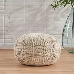 GDFStudio Valentine Hand Knit Fabric Pouf (Ivory) -Amazon Store 51MPYnRi81L