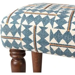 GENERIC Geometric Patterned Traditional Bench 18" H X 45" W 15" D Blue Orange White Modern Contemporary Transitional Pattern Fabric Foam Polished Handmade -Amazon Store 51MQDRUPlDL