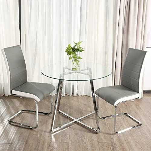 Bacyion Dining Table Set For 4 Person - Tempered Glass Table And PU Leather Chairs -Modern Kitchen Table And Chairs Set For Home, Kitchen, Living Room, Breakfast Nook (White) 17 Bacyion Dining Table Set For 4 Person - Tempered Glass Table And PU Leather Chairs -Modern Kitchen Table And Chairs Set For Home, Kitchen, Living Room, Breakfast Nook (White) - Image 15