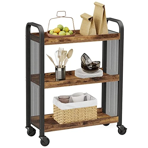 VASAGLE Serving Cart, Slim Kitchen Cart For Narrow Spaces, Rolling Storage Cart And Organizer Utility Cart With Wheels, Easy Assembly, For Kitchen, Bathroom, Rustic Brown And Black ULRC66BX 3 VASAGLE Serving Cart, Slim Kitchen Cart For Narrow Spaces, Rolling Storage Cart And Organizer Utility Cart With Wheels, Easy Assembly, For Kitchen, Bathroom, Rustic Brown And Black ULRC66BX