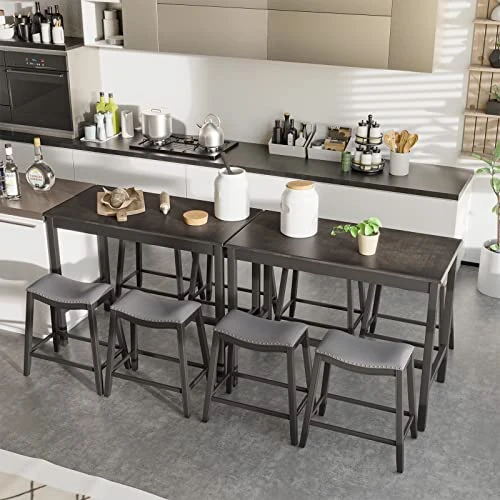 Giantex Dining Table Set For 4, Kitchen Counter Height Table W/ 4 Stools, 5 Piece Bistro Table Set, Rubber Wood Pub Dinette Set W/Upholstered Stools, Space-Saving Table Set For Small Spaces (Black) 5 Giantex Dining Table Set For 4, Kitchen Counter Height Table W/ 4 Stools, 5 Piece Bistro Table Set, Rubber Wood Pub Dinette Set W/Upholstered Stools, Space-Saving Table Set For Small Spaces (Black) - Image 3