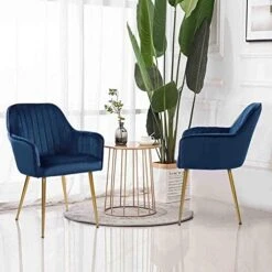 Thksbought Set Of 2 Velvet Dinning Chairs, Upholstered Accent Chairs With Gold Plating Legs For Living Room Chairs(Blue) -Amazon Store 51Mb52BPZyL. AC