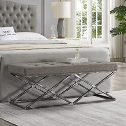 24KF Upholstered Tufted Long Bench Seats With Metal Frame Leg, Linen Bench Ottoman With Padded Seat-Linen -Amazon Store 51Me2gFY2dL. AC