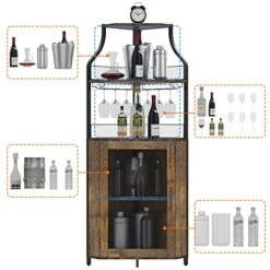 Alkmaar Corner Wine Cabinets, Bar Cabinets With Glass Shelves, Sideboards And Buffet Cabinets With Shelves, With Anti-Tipping Device (Rustic Brown) -Amazon Store 51Ml1fmtHeL