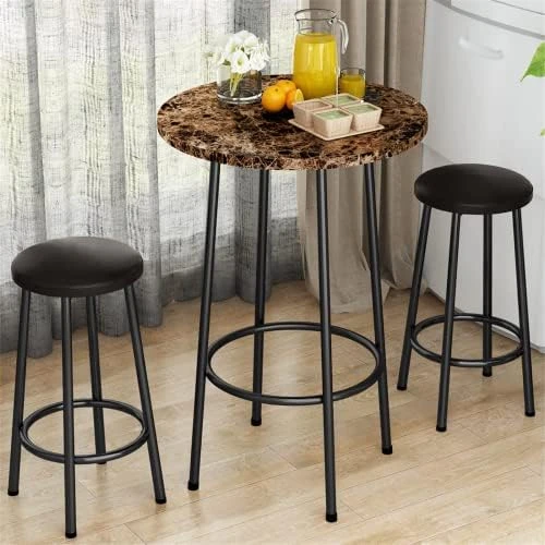 Recaceik Dining Table Set, 47.2” Rectangle Pub Dining Set Kitchen Table Set Bar Table With Stools, 3-Piece Breakfast Table Set With Metal Frame For Kitchen Dining Room W/ 2 Chairs - White 7 Recaceik Dining Table Set, 47.2” Rectangle Pub Dining Set Kitchen Table Set Bar Table With Stools, 3-Piece Breakfast Table Set With Metal Frame For Kitchen Dining Room W/ 2 Chairs - White - Image 5