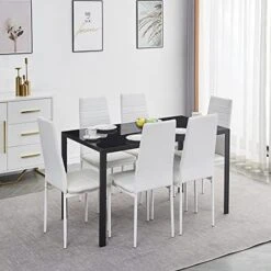 Paonne Glass Dining Table And Chair 7 Pieces Set, Dining Table Set For 6 Kitchen Room Table With 6 Chairs, Rectangular Glass Table With 4 PU Chairs 31 Paonne Glass Dining Table And Chair 7 Pieces Set, Dining Table Set For 6 Kitchen Room Table With 6 Chairs, Rectangular Glass Table With 4 PU Chairs -Amazon Store 51MtXcIeL7L. AC