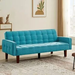 Betoko Linen Futon Sofa Couch 73.6" Fabric Upholstered Convertible Sofa Bed Minimalist Button Tufted Small 3 Seater Sleeper Futon Couch Set For Living Room Bedroom (Beige) -Amazon Store 51MxBPwrvvL. AC