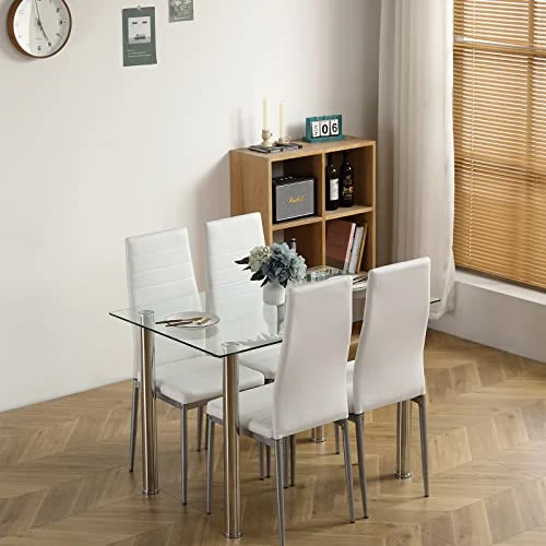 Karl Home Modern Tempered Glass Dining Table, Kitchen & Dining Room Glass Tables With 4 Heavy-Duty Metal Legs, 200lbs Capacity, 43.3" L X 27.6" W X 28.9" H (Glass) 7 Karl Home Modern Tempered Glass Dining Table, Kitchen & Dining Room Glass Tables With 4 Heavy-Duty Metal Legs, 200lbs Capacity, 43.3" L X 27.6" W X 28.9" H (Glass) - Image 5