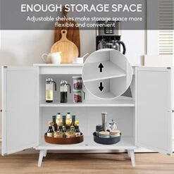 Pvillez Modern Storage Cabinet With Natural Rattan Doors, Sideboard Buffet Cabinet With Storage, Adjustable Shelves, Rattan Cabinet Console Table For Living Room, Dining Room, Entryway, White -Amazon Store 51N0Hx0RC9L