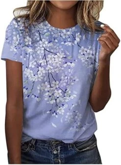 Summer Tops For Women 2023 Floral Printed Round Neck Shirts Casual Short Sleeve T-Shirts Slim Fit Loose Workout Blouses -Amazon Store 51N76ewONwL. AC