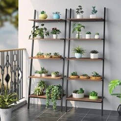 TINKLE WELL 5-Tier Bookshelf, Industrial Leaning Ladder Shelf, Wooden Storage Display Rack For Living Room, Bedroom, Office, Rustic Brown -Amazon Store 51N92p6SAPL