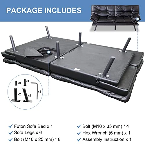 MUUEGM Futon Sofa Bed,Memory Foam Futon Bed,Faux Leather Sofa Couch With Adjustable Armrests And Back,Convertible Sleeper Sofa,Couches For Living Room,Guest Room,Apartment And Small Space/Black 7 MUUEGM Futon Sofa Bed,Memory Foam Futon Bed,Faux Leather Sofa Couch With Adjustable Armrests And Back,Convertible Sleeper Sofa,Couches For Living Room,Guest Room,Apartment And Small Space/Black - Image 5