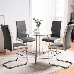 WENYU 3 Pieces Dining Table Set - Round Dining Room Table And Chairs Set, Modern Faux Leather Chairs Kitchen Table Set For Small Space Home Café Table Set- Gray 26 WENYU 3 Pieces Dining Table Set - Round Dining Room Table And Chairs Set, Modern Faux Leather Chairs Kitchen Table Set For Small Space Home Café Table Set- Gray -Amazon Store 51NDe6NRSlL. AC