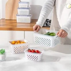 Fresh-Keeping Container 3 In 1 Multifunctional Drain Crisp Box With Strainer Storage Vegetable And Fruit Storage With Lid And Vent, Food Safe Material Refrigerator Stackable Box Various Size Boxes,Lar -Amazon Store 51NFCr9 0YL. AC