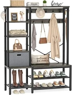 Aheaplus Hall Tree With Storage Bench, Coat Rack, 5-Tier Shelves, Fabric Storage Basket, Side Hooks, 71’’ Industrial 5 In 1 Large Organizer, Wood Look Accent Furniture-Sturdy Metal Frame, Rustic Brown 16 Aheaplus Hall Tree With Storage Bench, Coat Rack, 5-Tier Shelves, Fabric Storage Basket, Side Hooks, 71’’ Industrial 5 In 1 Large Organizer, Wood Look Accent Furniture-Sturdy Metal Frame, Rustic Brown -Amazon Store 51NNe4NqpuL. AC