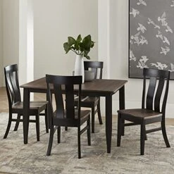 Carol's Inspirations 5 Piece Solid Wood Dining Room Set | 38x64 Inch Farmhouse Kitchen Table With 4 Chairs | Brown And Black Rustic Rectangle Table With Eased Edge And Distressing | Made In USA