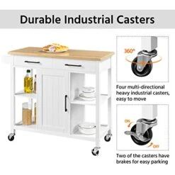 Yaheetech Kitchen Island On Lockable Wheels, Kitchen Trolley Cart With 2 Drawers And Adjustable Shelves And Towel Bar, Large Bamboo Countertop, 38.5x18x36 Inches, White -Amazon Store 51NRKAYKQSL