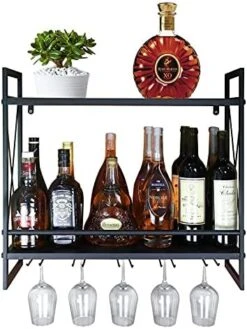 FLRH Wine Racks Wall Mounted, 24.2in Black Metal Multipurpose Shelf Hung Bracket With Glass Holder, 2-Tiers Wall Mount Bottle Holder Glass Rack -Amazon Store 51NVeoeKnTL. AC